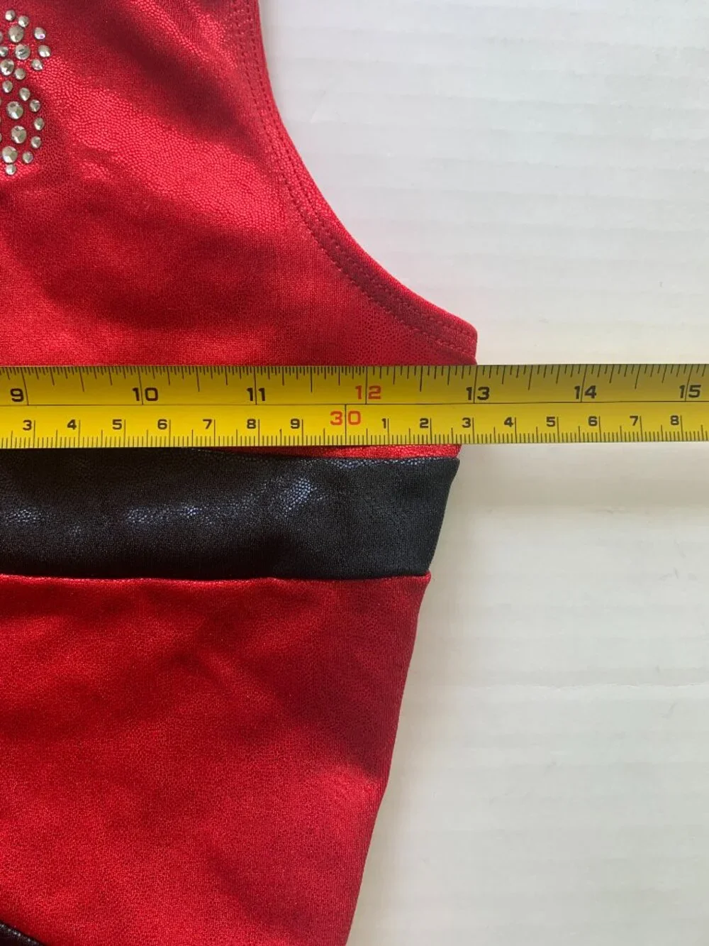GK Elite Girls Youth Medium Red Black Metallic Gymnastics Leotard Rhinestone